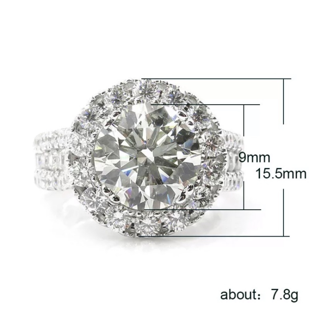 ¥ NEW 18K WHITE GOLD ROUND DIAMOND HALO RING - Picture 4 of 4